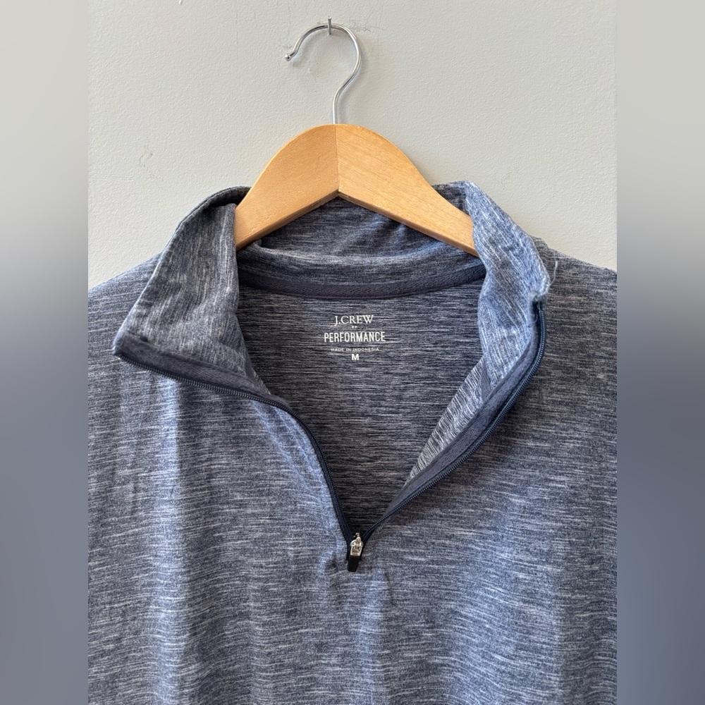 J. Crew Mens Heathered Blue Performance Quarter-Zip - Picture 3 of 5